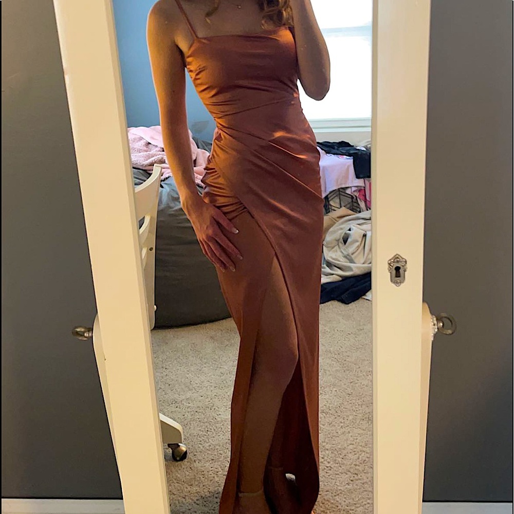 Rose satin prom dress